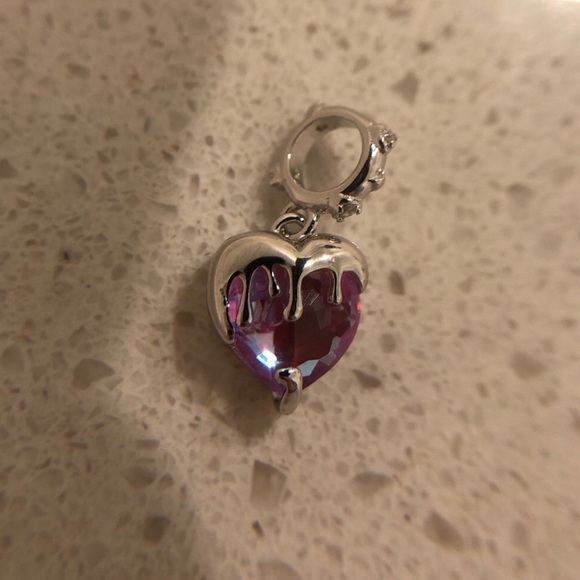 Sterling Silver transparent glass dripping melting heart charm - Picture 2 of 9